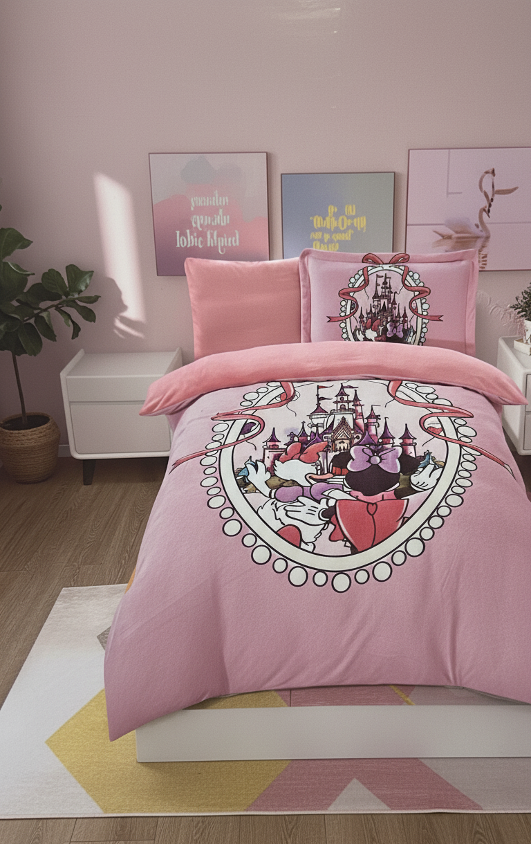 طقم مفرش ميني ماوس الوردي